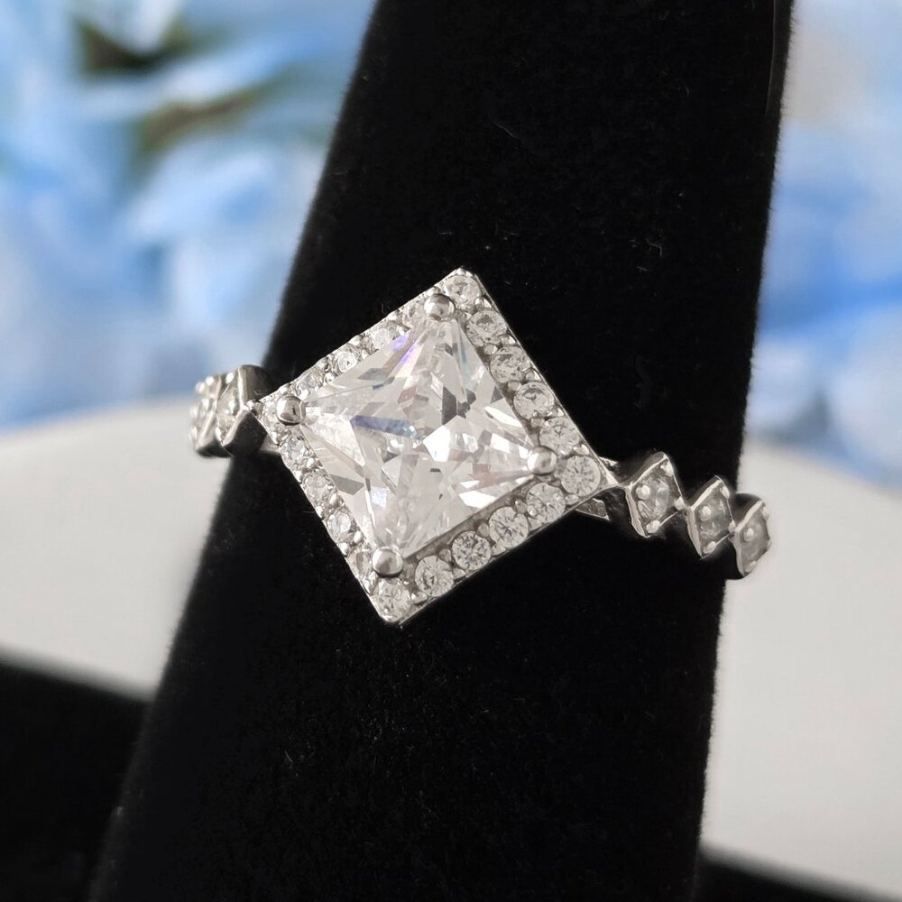 Vintage Princess Cut CZ Ring, 925 Sterling Silver
